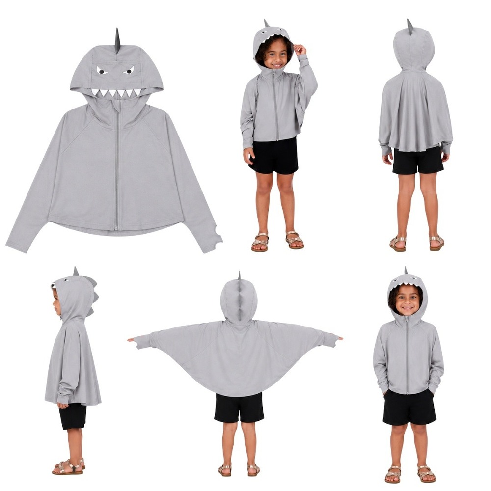 Hazel + Harper UPF Swim Coverup Unisex Kids 2T-4T Gray Shark Nylon Full Zipper